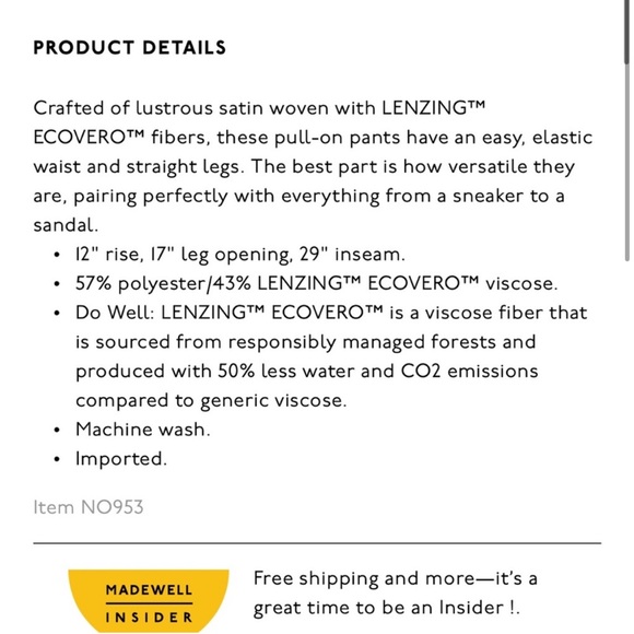 Madewell yellow satin pants NWT size large - Picture 4 of 9